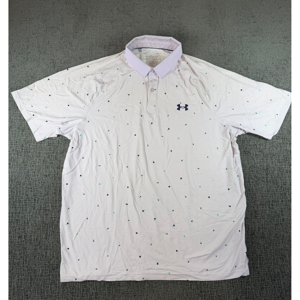 Under Armour Mens Iso-Chill Polo Shirt Large White Striped Geometric Golf Tee